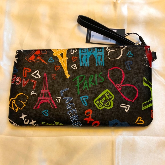 Karl Lagerfeld Paris Black & Multicolored Paris Icons Wristlet NWT - Picture 8 of 9